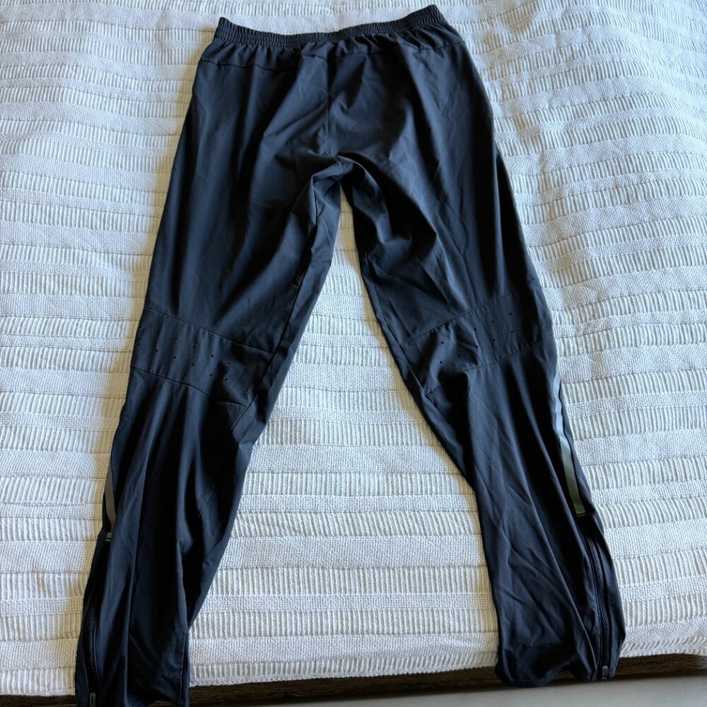 Adidas Running Pants Black Medium Side Pockets Ankle Zips Reflective Stripes